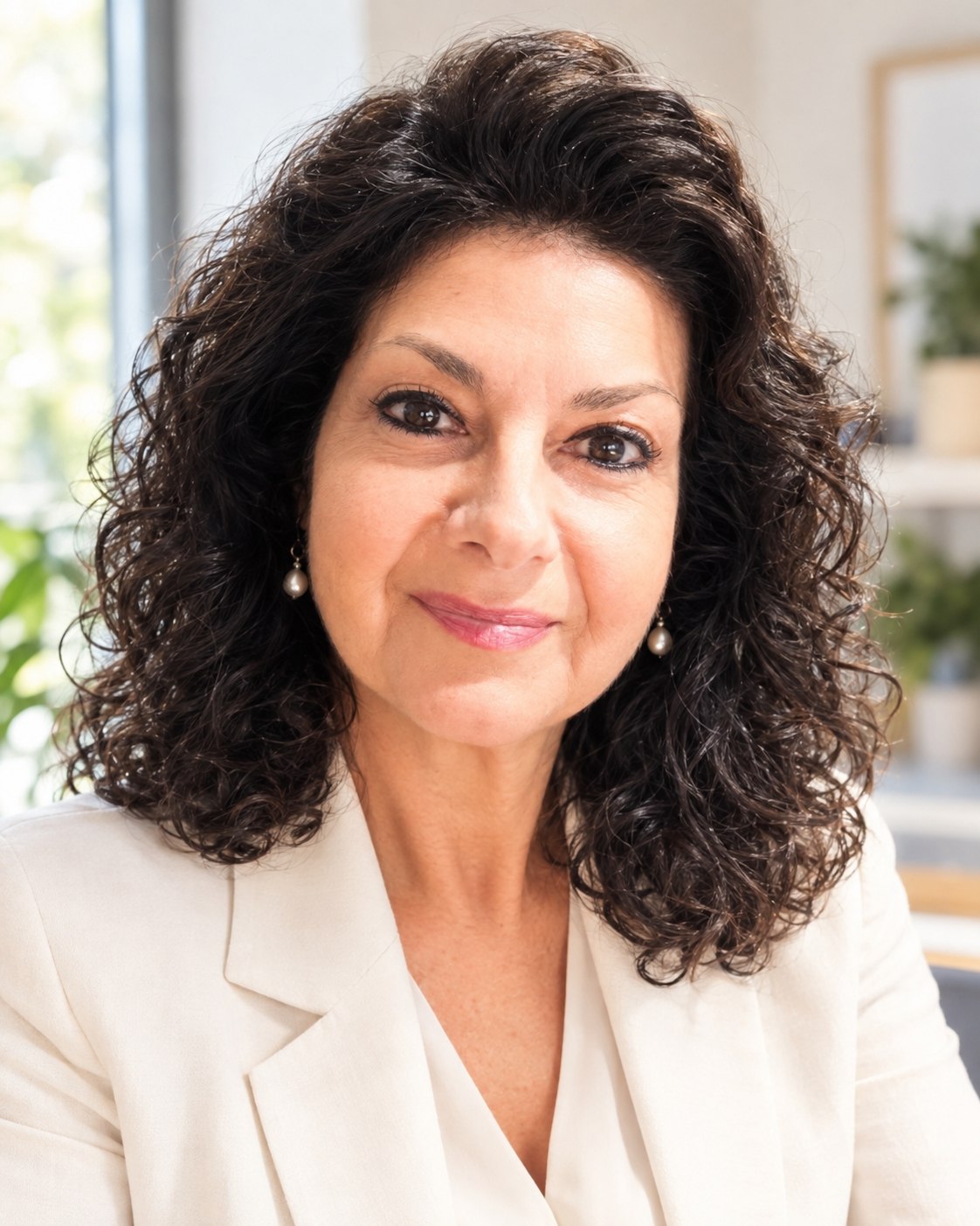 Ivana Gobbi sorride, con una giacca chiara